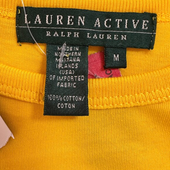 NWT Lauren Active Ralph Lauren T- Shirt Yellow Crest Logo Tee 100% Cotton Sz M - Picture 7 of 7